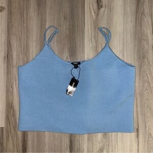 Express Sky Blue Ribbed Cropped Cami